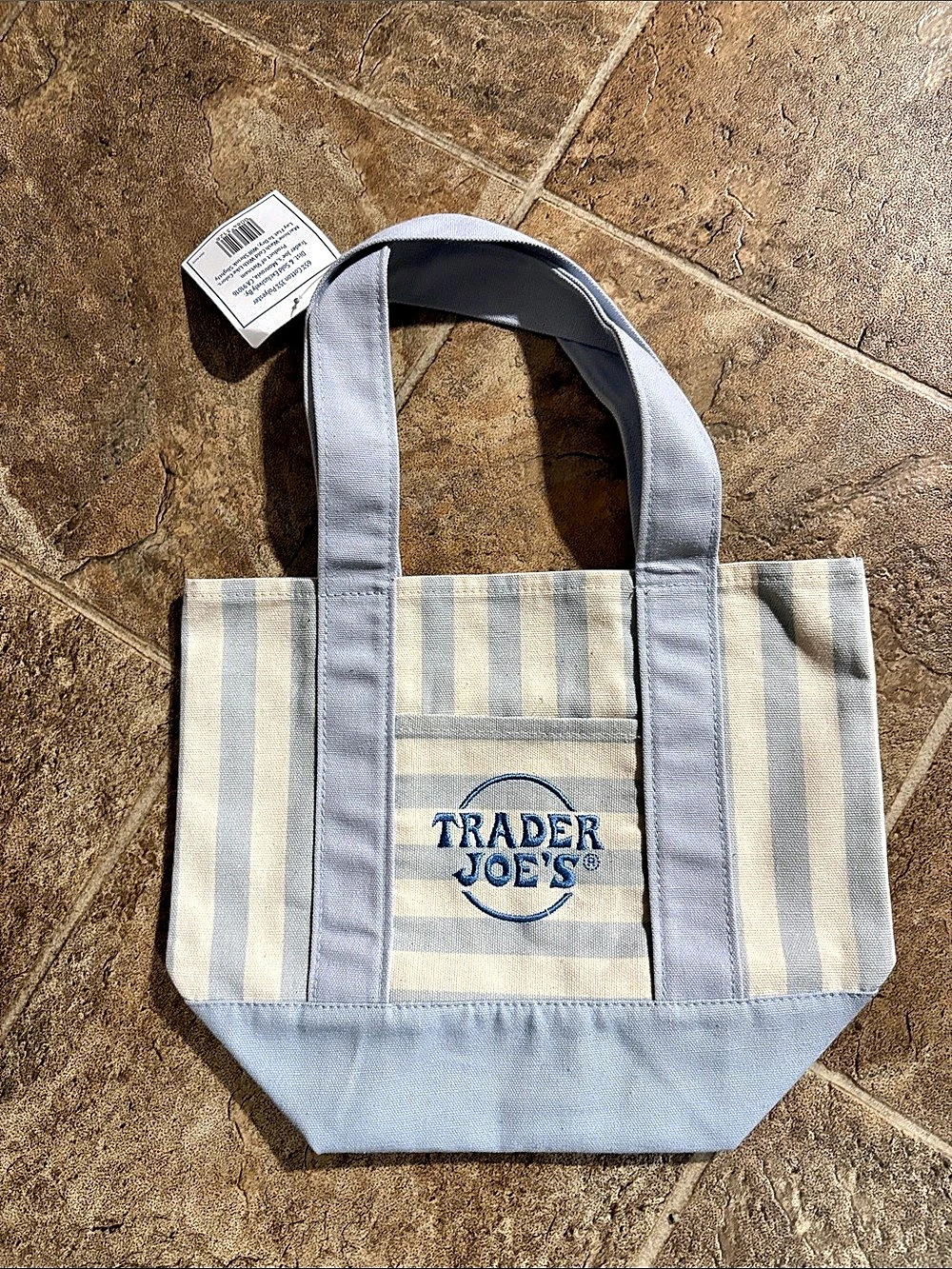 Trader Joe's Striped Mini Canvas Tote Bag Blue & White